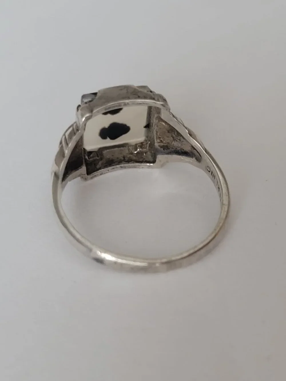 Art Deco Moss Agate Sterling Ring Ostby Barton Signet